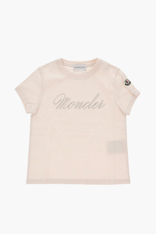 Cotton Jersey Crewneck T-Shirt with Rhinestone Logo