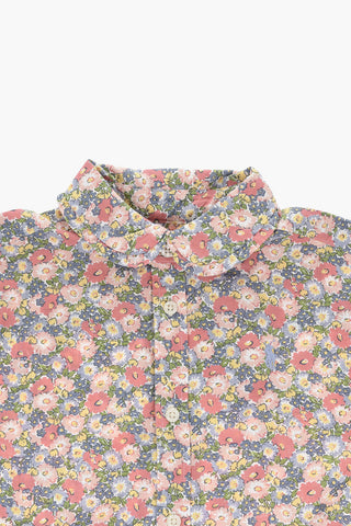 Linen-and-Cotton Floral Print Blouse