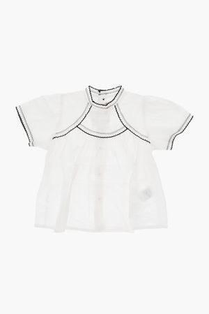 Cotton Poplin Short-Sleeve Blouse with Contrast Details