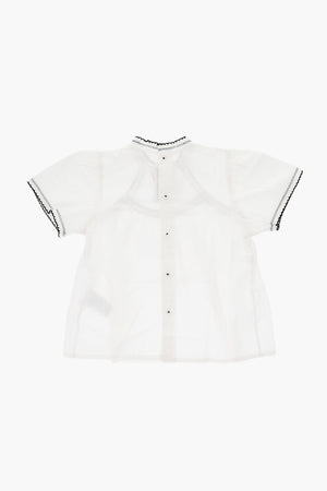 Cotton Poplin Short-Sleeve Blouse with Contrast Details