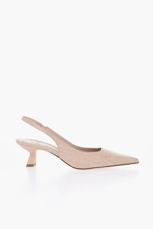 Linen Slingback Pumps ARABEL with 6cm Spool Heel