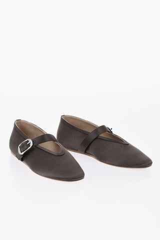 Ballerinas Mary Jane aus Satin mit Ledersohle