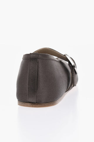 Ballerinas Mary Jane aus Satin mit Ledersohle