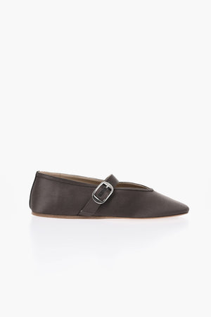 Ballerinas Mary Jane aus Satin mit Ledersohle