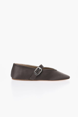Ballerinas Mary Jane aus Satin mit Ledersohle