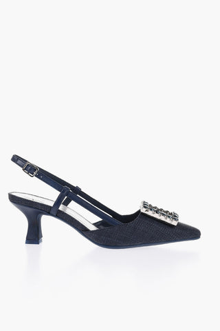 Pumps Slingback in Canvas con Fibbia Gioiello 7cm