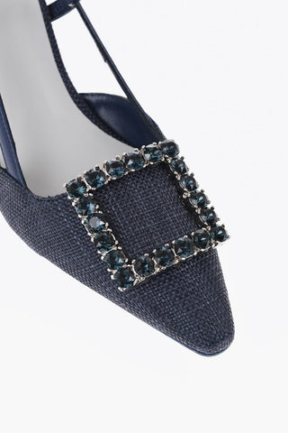 Pumps Slingback in Canvas con Fibbia Gioiello 7cm