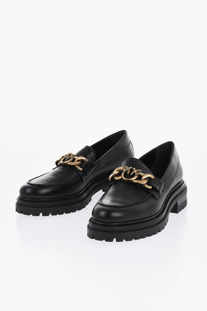Leather Loafers With Chain Detail