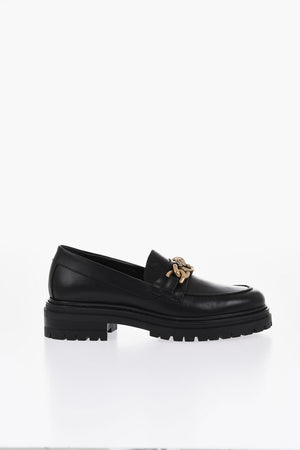 Leather Loafers With Chain Detail