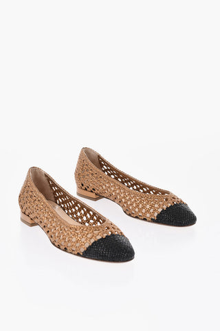 Crochet Leather Ballet Flats with Contrasting Toe