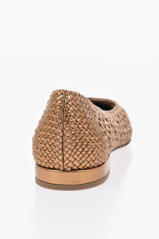 Crochet Leather Ballet Flats with Contrasting Toe