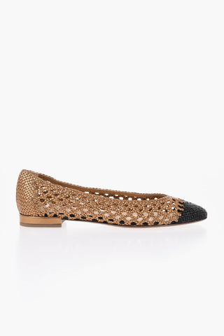 Crochet Leather Ballet Flats with Contrasting Toe