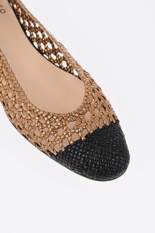 Crochet Leather Ballet Flats with Contrasting Toe