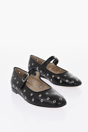 Leather Mary Jane Ballet Flats with Eyelets