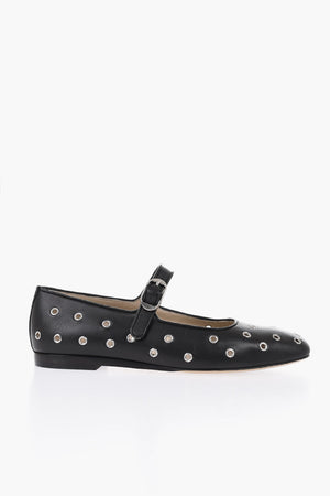 Leather Mary Jane Ballet Flats with Eyelets