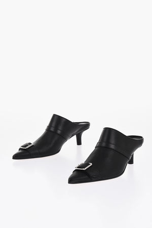 MM6 Hammered Leather Mules with Buckle 6cm
