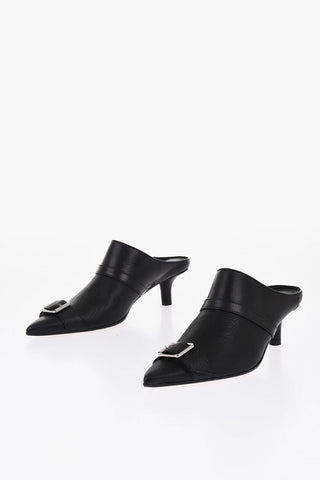 MM6 Hammered Leather Mules with Buckle 6cm