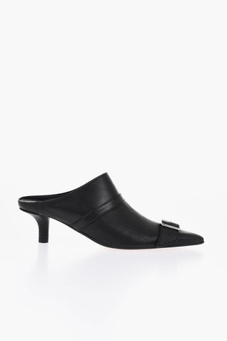 MM6 Hammered Leather Mules with Buckle 6cm