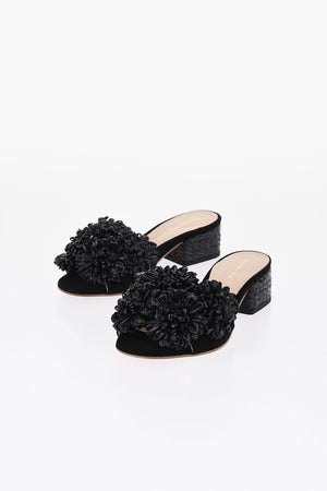 Suede Sandals FIORE with Raffia Flowers 4cm