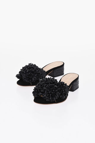 Suede Sandals FIORE with Raffia Flowers 4cm