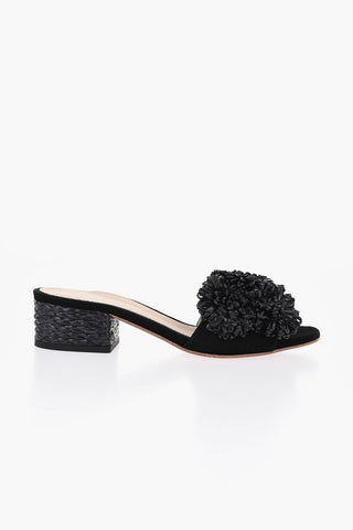 Suede Sandals FIORE with Raffia Flowers 4cm