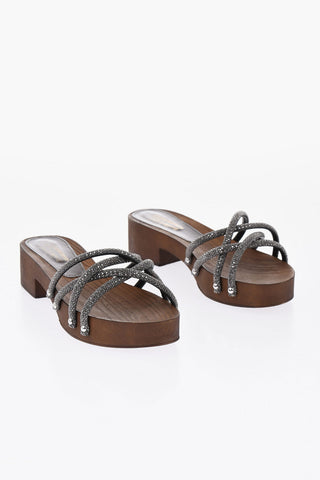Rhinestone Sandals with Wood-Effect Sole