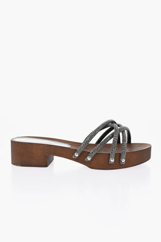 Rhinestone Sandals with Wood-Effect Sole