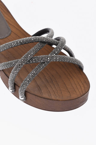 Rhinestone Sandals with Wood-Effect Sole