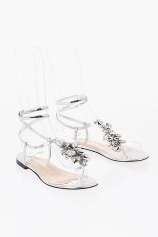 Lamé Leather Sandals with Front Charms