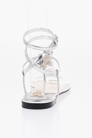 Lamé Leather Sandals with Front Charms