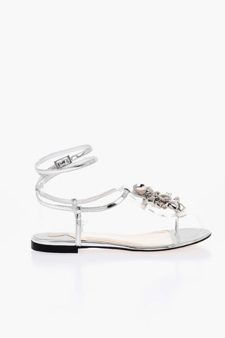Lamé Leather Sandals with Front Charms
