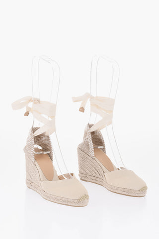 Espadrillas in Canvas con Zeppa e Dettaglio Lace-up 11cm