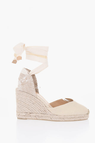 Espadrillas in Canvas con Zeppa e Dettaglio Lace-up 11cm