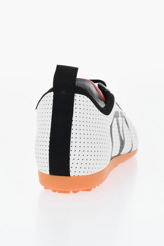 Perforated Leather Sneakers with Contrast Logo