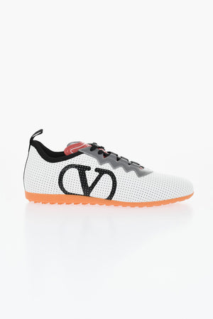 Perforated Leather Sneakers with Contrast Logo