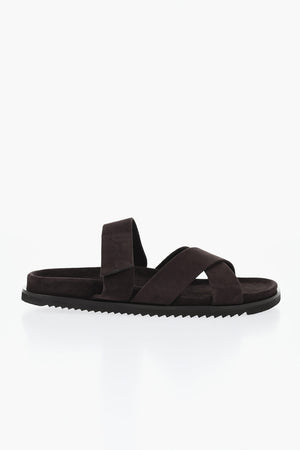 Suede Slides with Criss-Cross Design