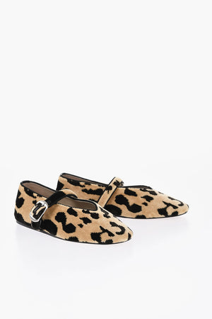 Ballerinas Mary Jane aus Velours mit Animalier-Motiv