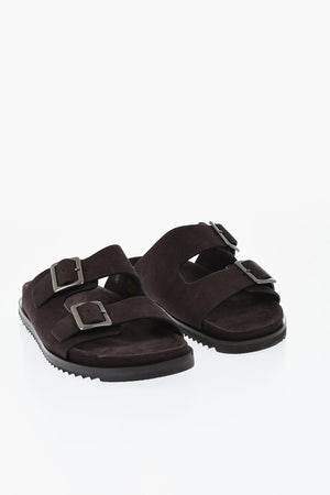 Suede Slides with Double Buckle