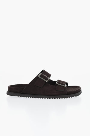 Suede Slides with Double Buckle