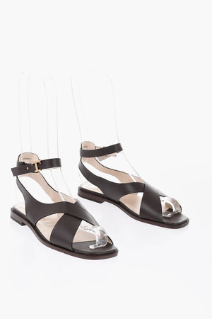 Leather Criss-Cross Sandals with Ankle Strap