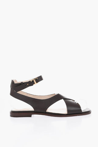 Sandali Criss Cross in Pelle con Cinturino alla Caviglia