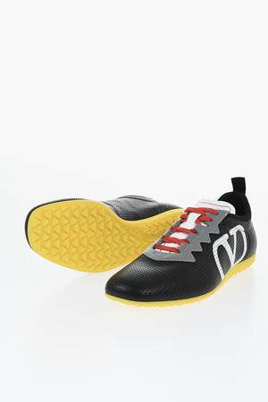 Perforated Leather Sneakers with Contrast Logo
