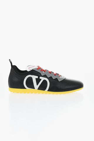 Perforated Leather Sneakers with Contrast Logo