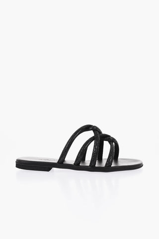 Flache Sandalen TASO mit Strassbesatz