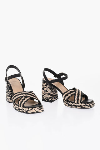 Two-Tone Raffia Sandals VICEN with 9cm Heel