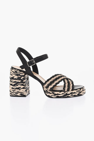 Two-Tone Raffia Sandals VICEN with 9cm Heel