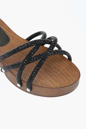 Rhinestone Sandals with Wood-Effect Sole