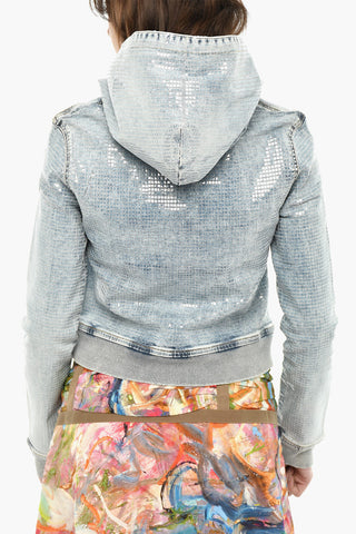 Crop Denim-Effect Hoodie D-ANGY With All-Over Sequins