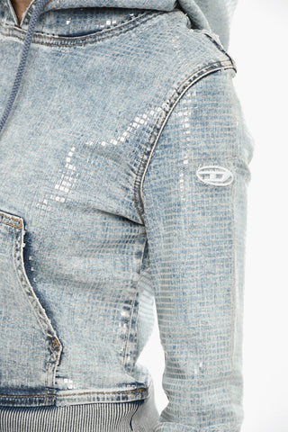 Crop Denim-Effect Hoodie D-ANGY With All-Over Sequins
