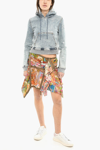 Crop Denim-Effect Hoodie D-ANGY With All-Over Sequins